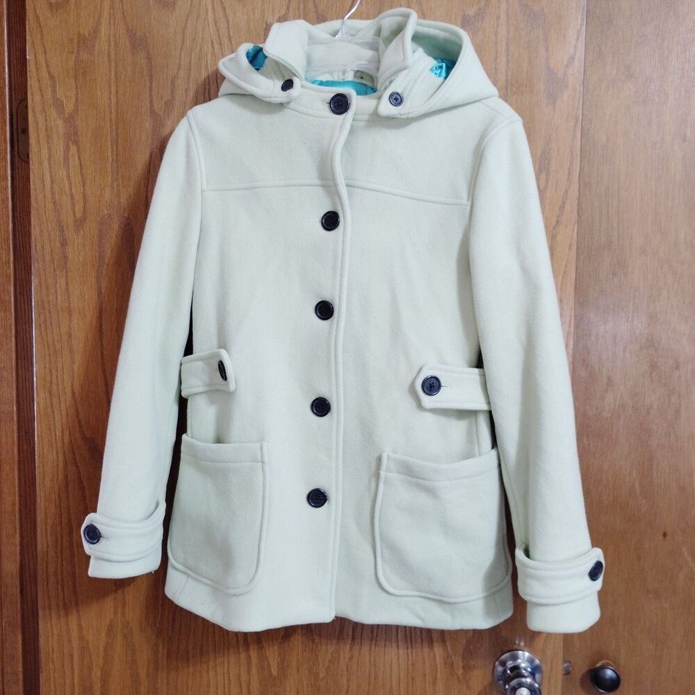 Gap Women’s Coat Medium Wool Blend Light Green Lined Winter Hooded Pockets